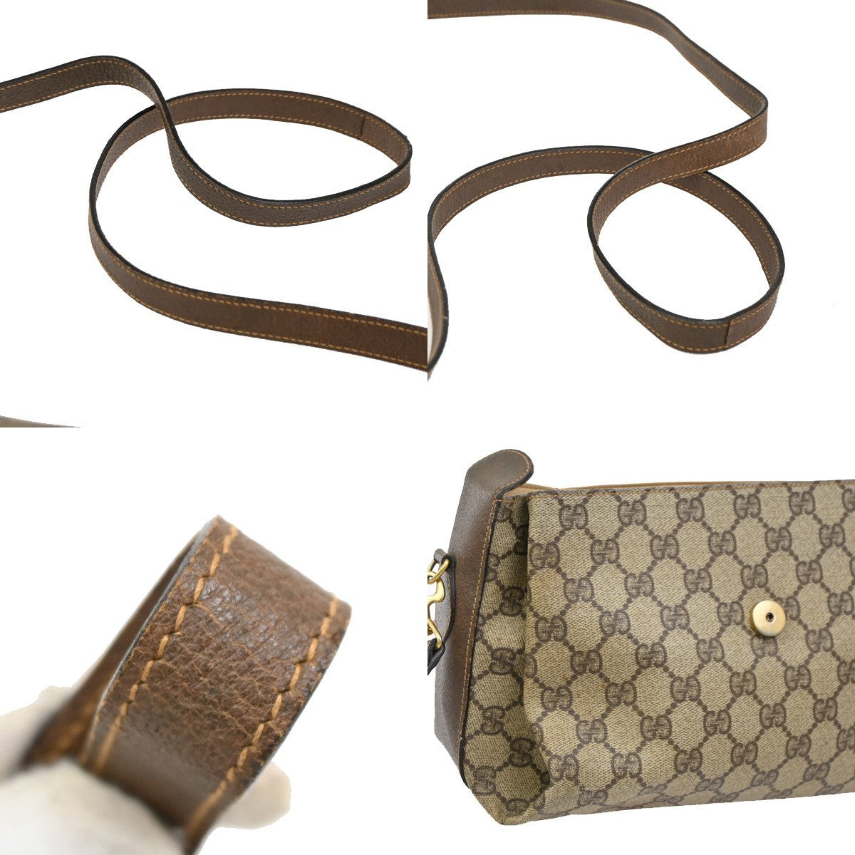 GUCCI Logo GG Pattern Shoulder Bag PVC Leather Brown GHW Italy 04DA118