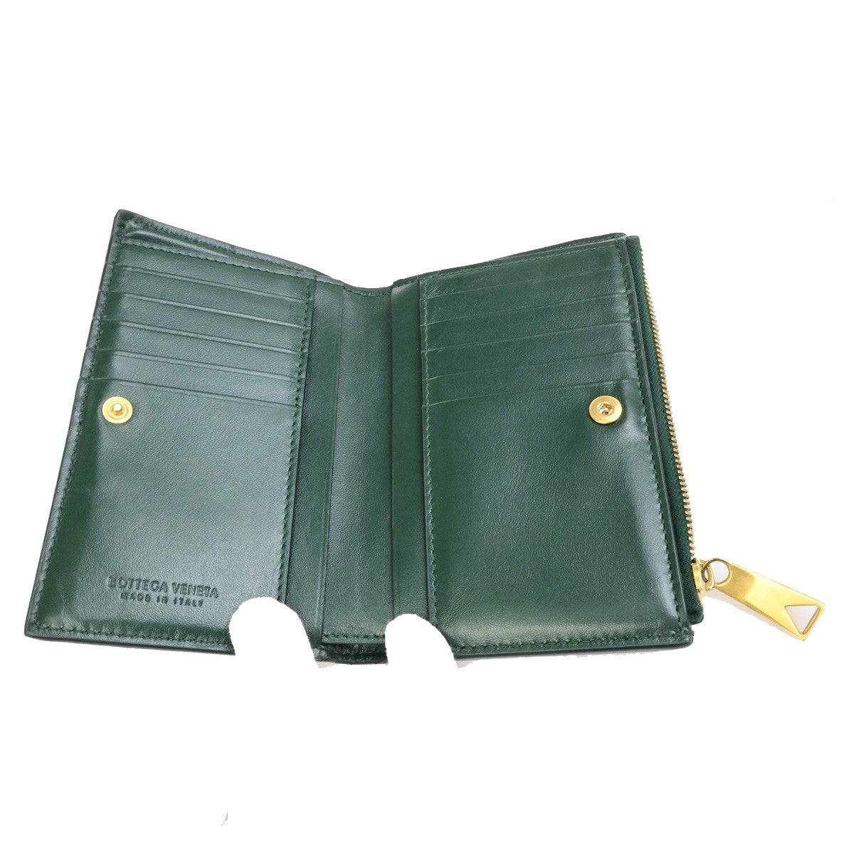 BOTTEGA VENETA Logo Cassette Bifold Wallet Purse Leather Green Italy 32RL091
