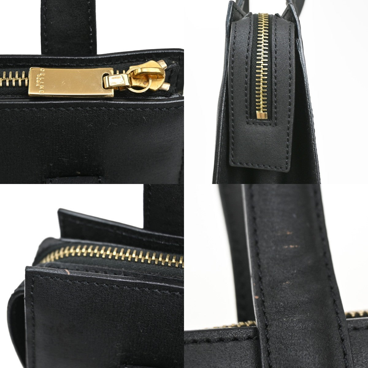 CELINE Logo Square Hand Bag Leather Black GHW Italy 30TA069