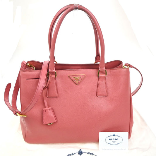 PRADA Saffiano 2Way Shoulder Handbag Leather Pink GHW Italy 82KC534