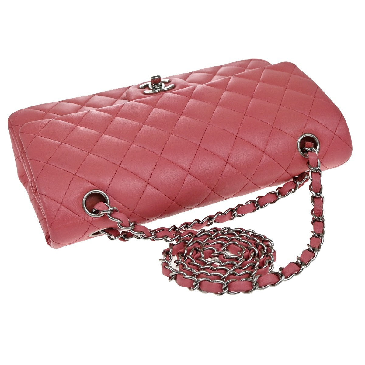CHANEL CC Matelasse 25 Double Flap Chain Shoulder Bag Leather Pink SHW 791RF617