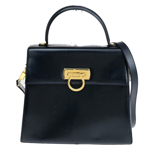 SALVATORE FERRAGAMO Logo Gancini 2Way Shoulder Hand Bag Leather Blue GHW 34YF576