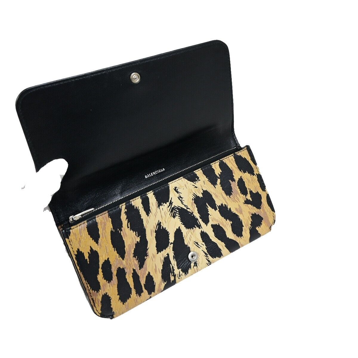 BALENCIAGA Logo Leopard Bifold Long Wallet Leather Brown Italy 36KA407
