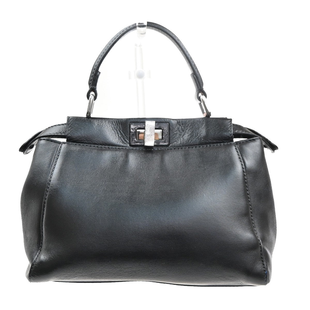 FENDI Peekaboo Logo Mini Hand Tote Bag Leather Black SHW Italy 88MA250