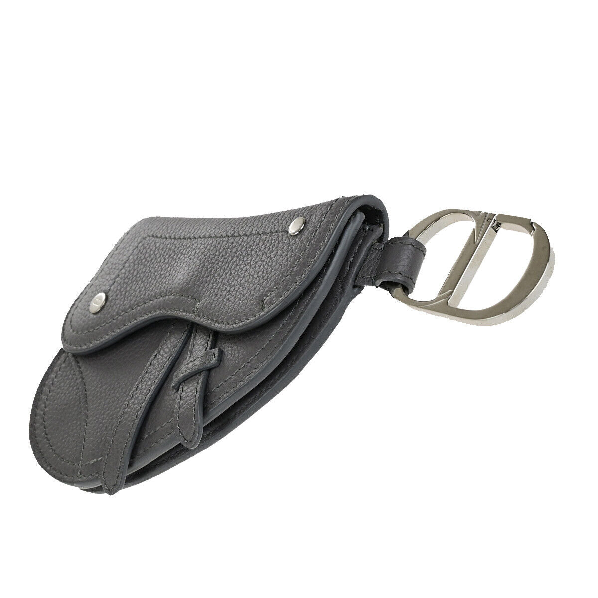 CHRISTIAN DIOR CD Logo Saddle Mini Pouch Bag Leather Gray SHW Italy 85RK755