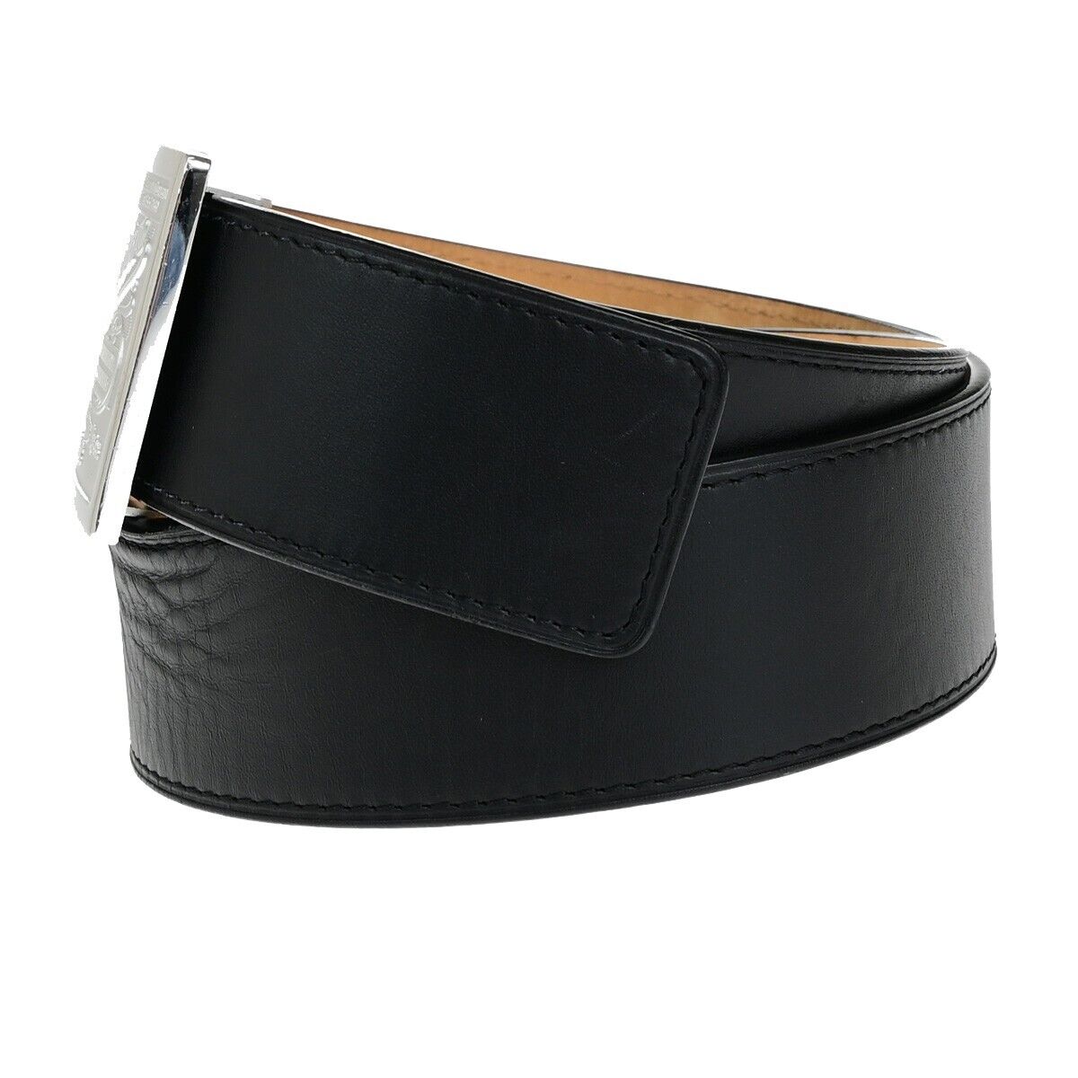 LOUIS VUITTON Logo Ceinture Jeans Belt Leather Black Silver Spain M6812 36ED272