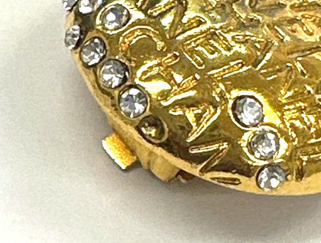 CHANEL Logo Rhinestones Earrings Clip-on Gold France Vintage 36RL872