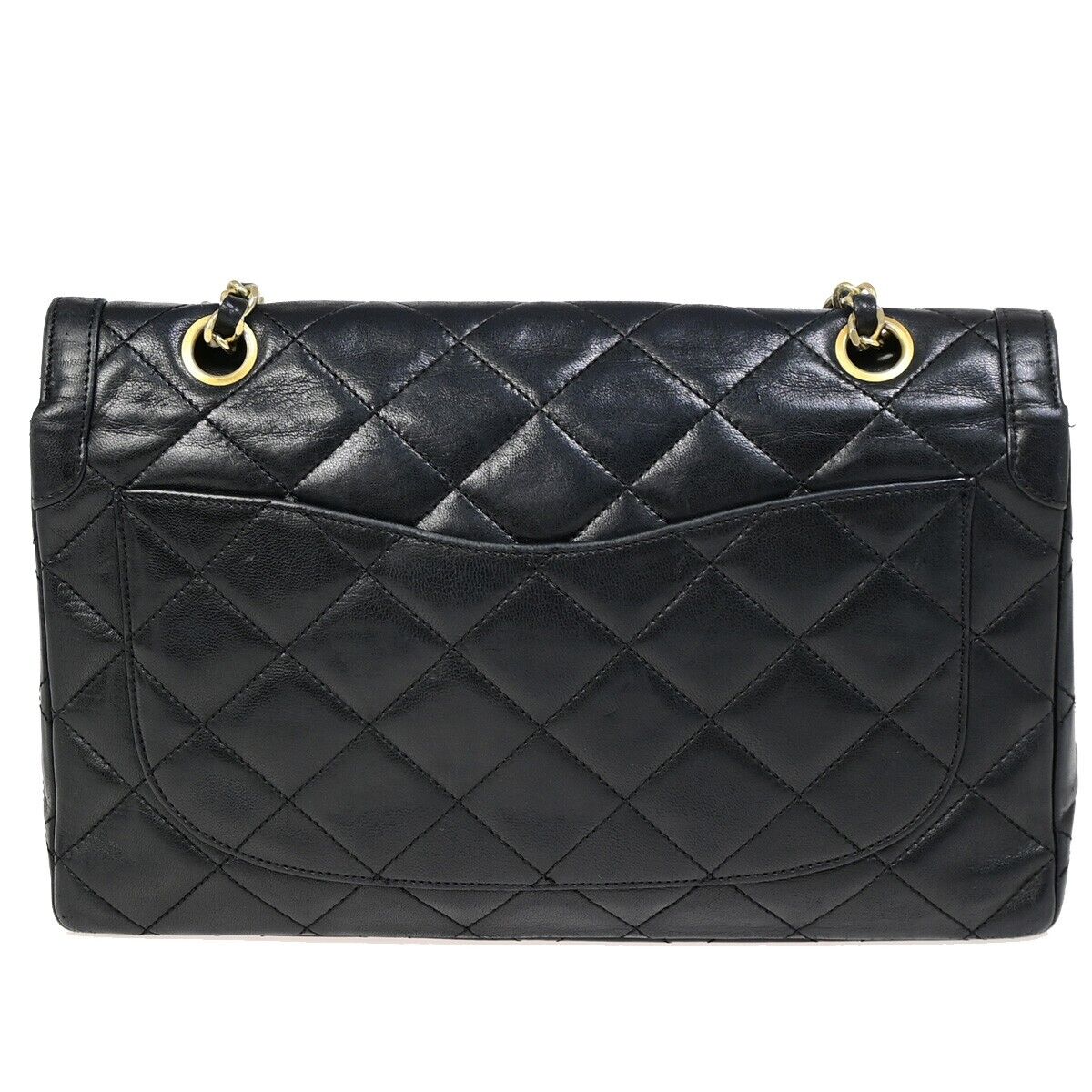 CHANEL CC Matelasse Paris Double Flap Chain Shoulder Bag Leather Black 644RF154