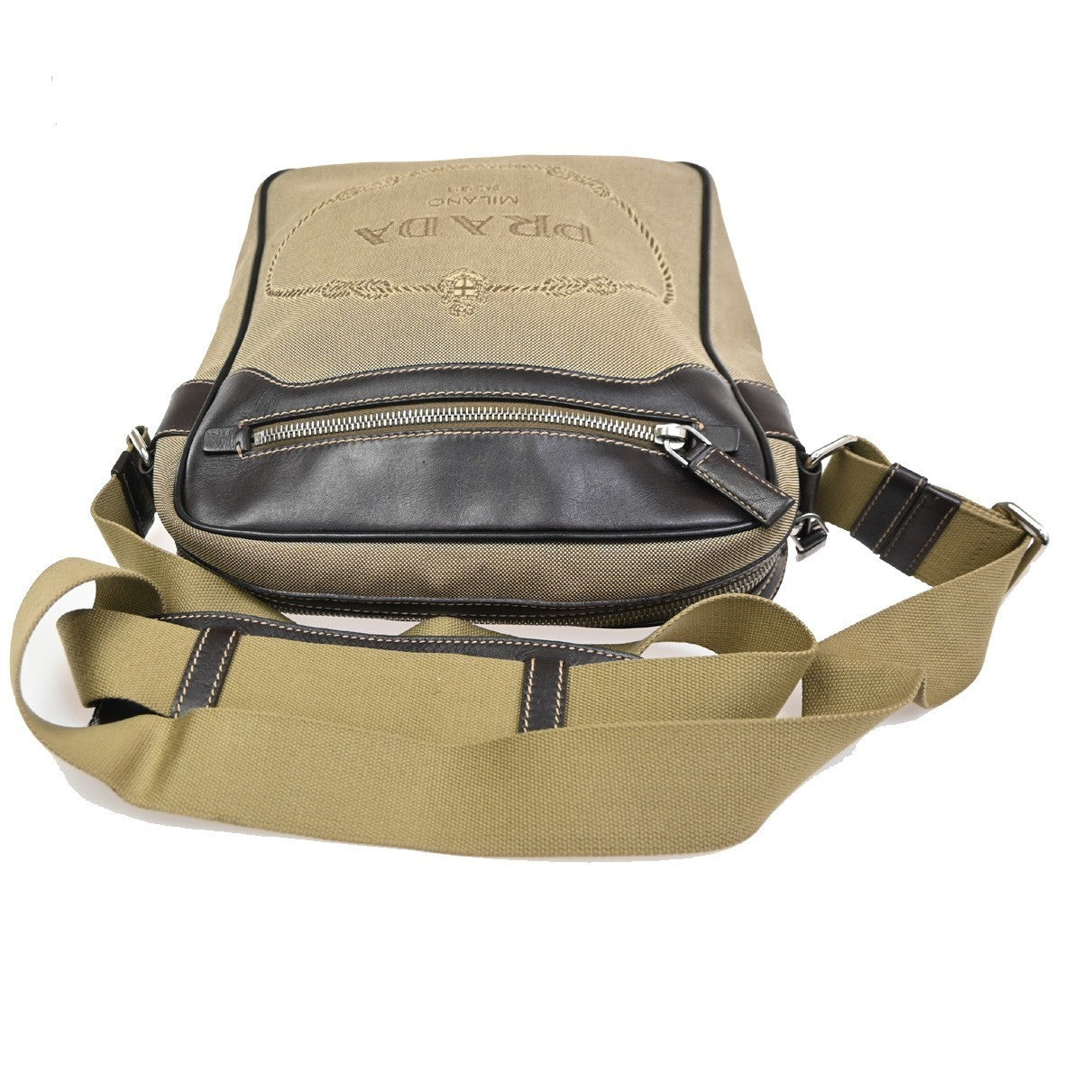 PRADA Logo Jacquard Shoulder Hand Bag Canvas Leather Brown SHW 84CA691
