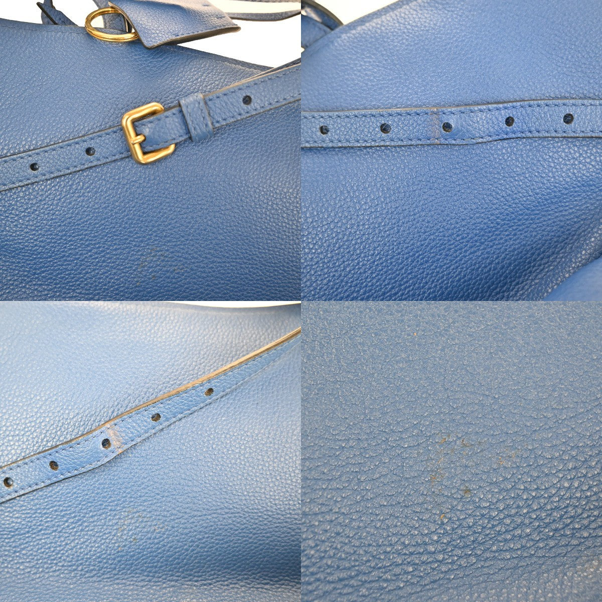 PRADA Logo Shoulder Hand Bag Vitello Daino Leather Blue GHW Italy 11MA501