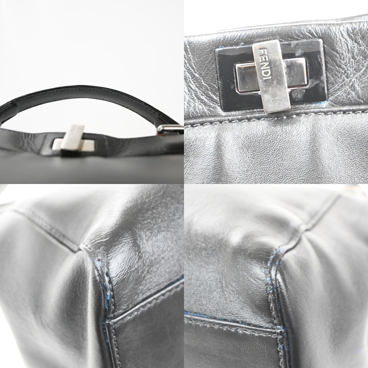 FENDI Peekaboo Logo Mini Hand Tote Bag Leather Black SHW Italy 88MA250