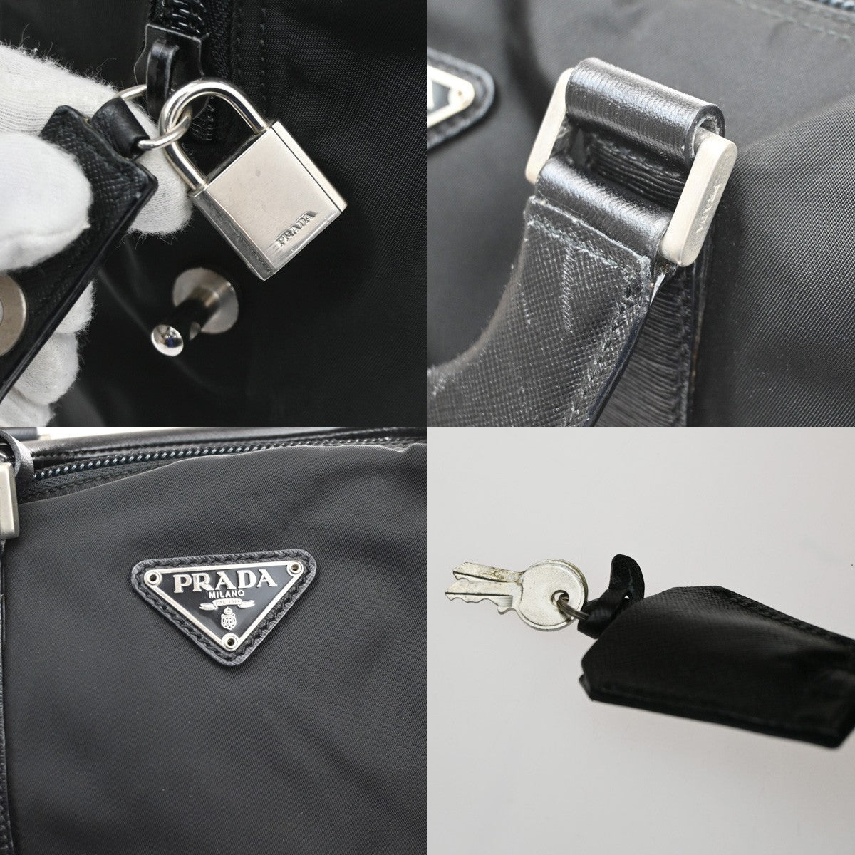 PRADA MILANO Logo Tessuto Hand Bag Nylon Leather Black SHW  61CB060