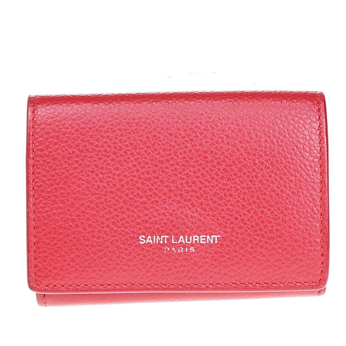 SAINT LAURENT Logo Trifold Wallet Purse Leather Red SHW Made in Italy 04KA226