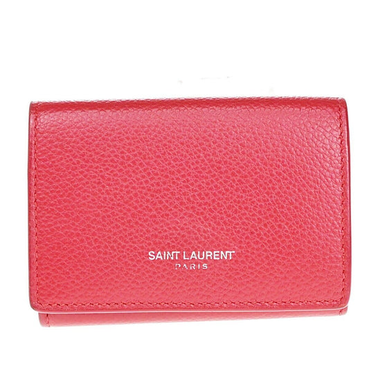 SAINT LAURENT Logo Trifold Wallet Purse Leather Red SHW Made in Italy 04KA226
