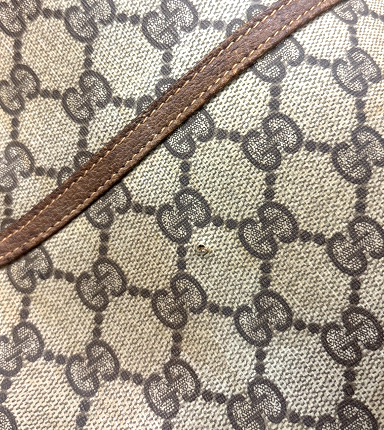GUCCI Logo Sherry GG Pattern Shoulder Hand Bag PVC Leather Beige Italy 68KC472