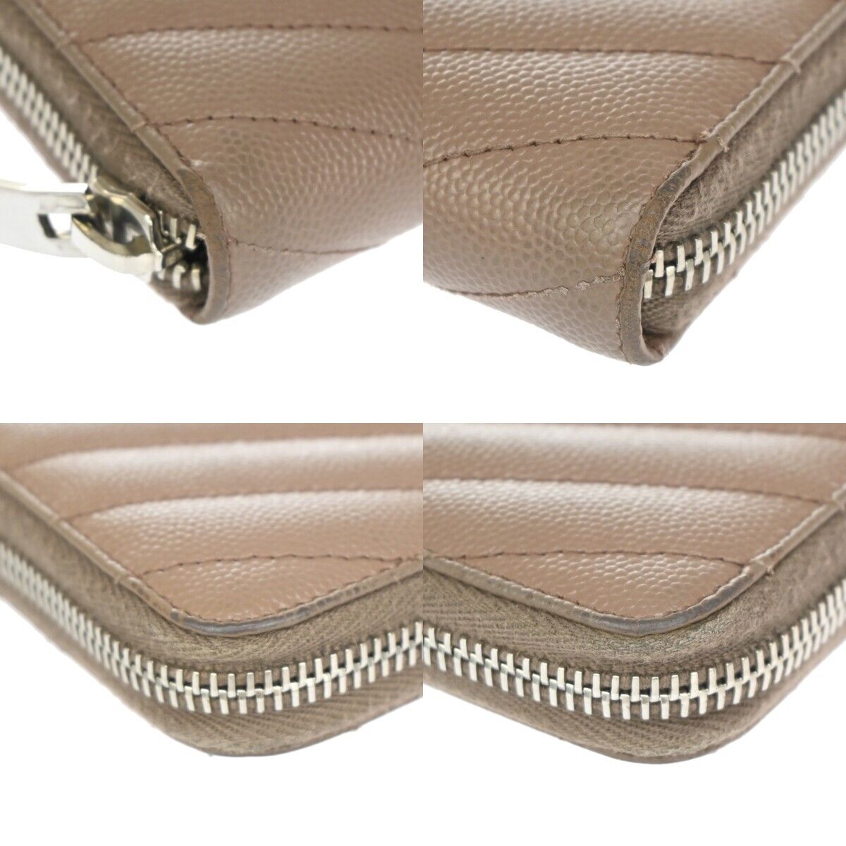 SAINT LAURENT YSL Logo Bifold Zipper Wallet Purse Leather Brown Italy 64EA259