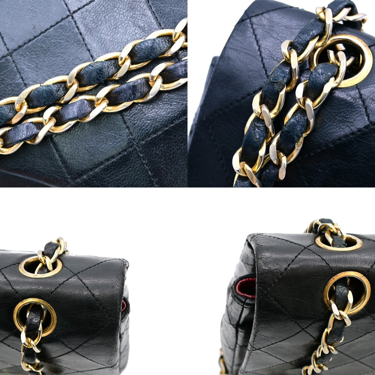 CHANEL Matelasse 25 Double Flap Chain Shoulder Bag Leather BK Vintage 377RJ823