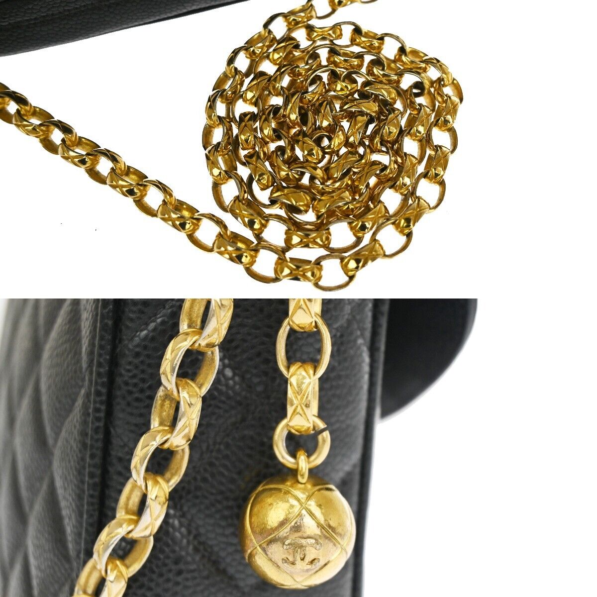 CHANEL CC Logo Chain Shoulder Bag Caviar Skin Leather Black GHW France 876RJ162