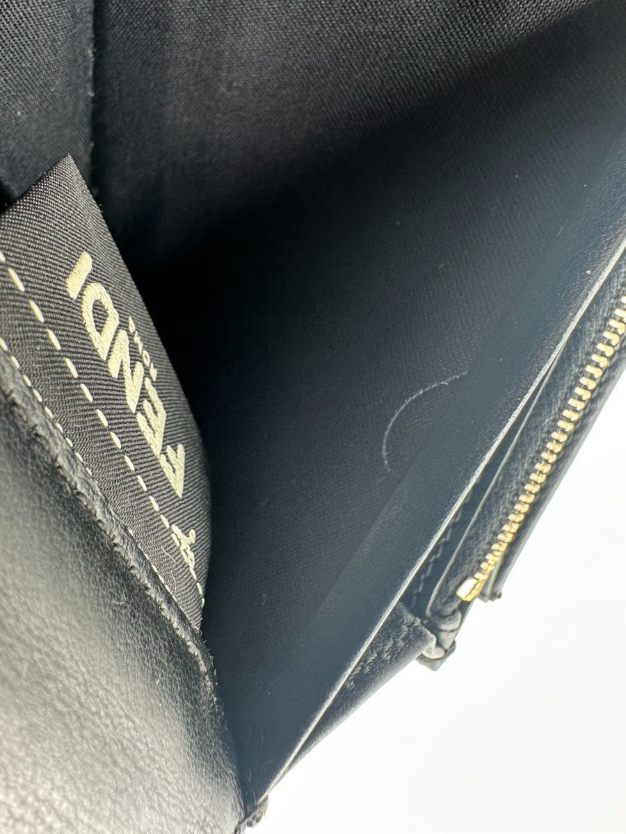 FENDI By The Way Logo Bifold Long Wallet Leather Black GHW Italy 63KD005