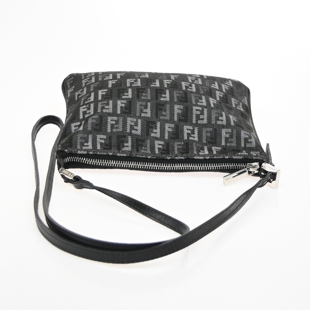 FENDI Logo Zucchino Mini Shoulder Bag Canvas Leather Black SHW Italy 79YH962
