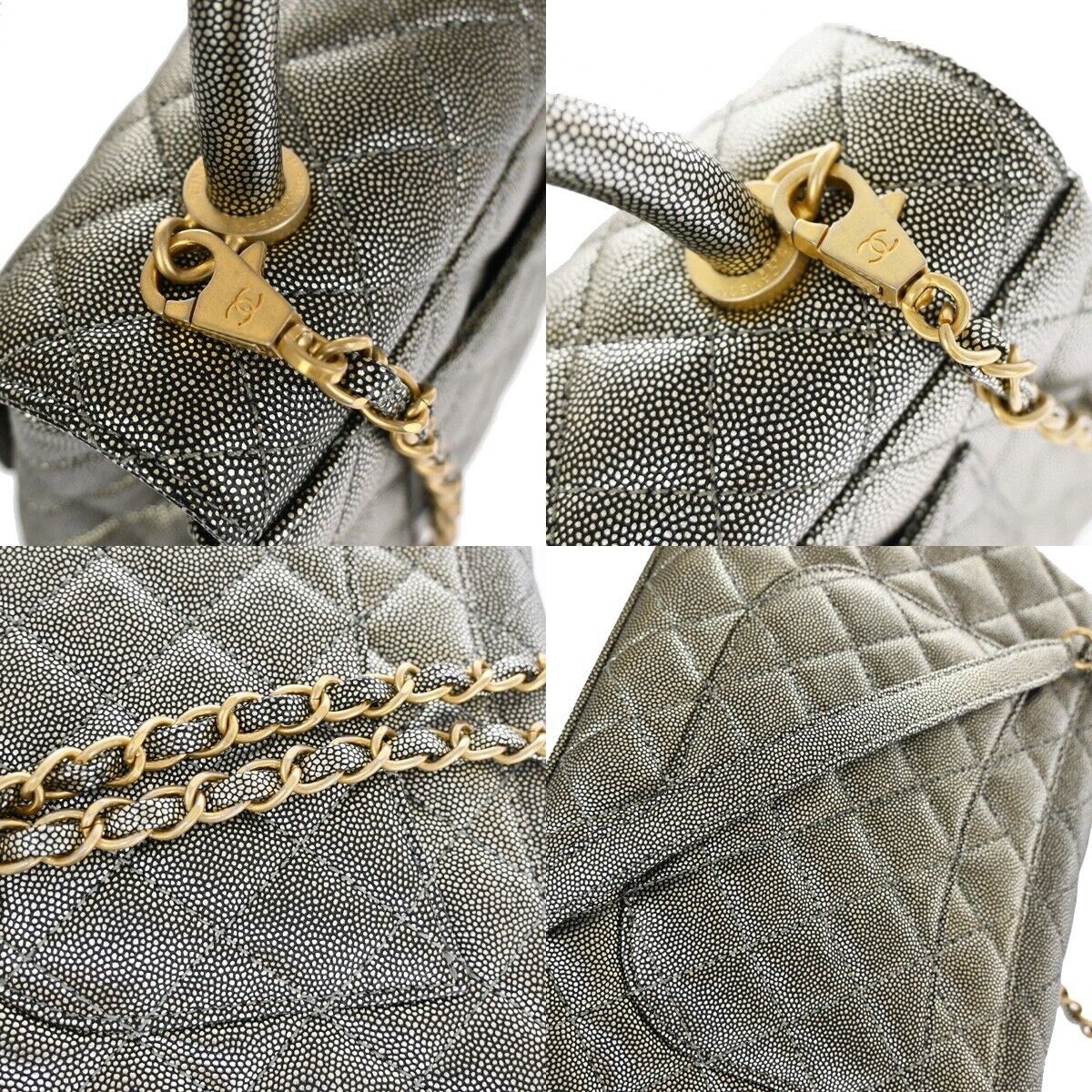 CHANEL CC Matelasse Chain 2Way Coco Handle Bag Caviar Leather Silver 162RJ302