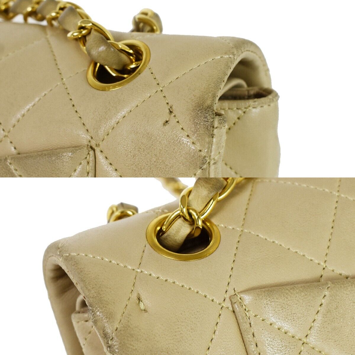 CHANEL CC Matelasse 23 Double Flap Chain Shoulder Bag Leather Beige GD 805RC566