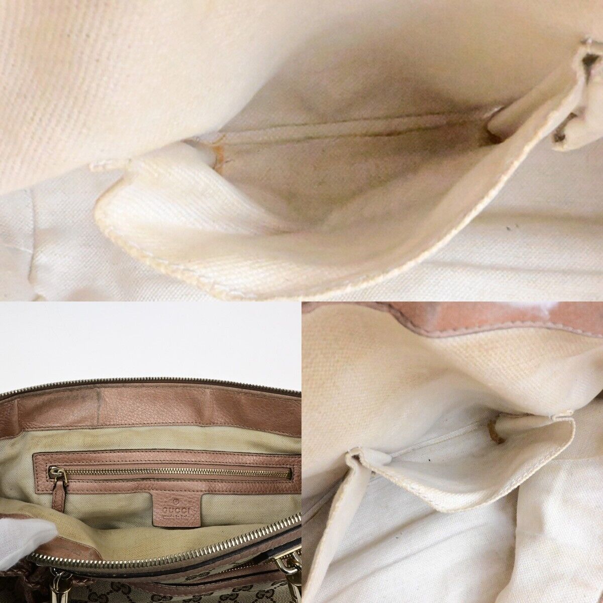 GUCCI Logo GG Pattern Shoulder Tote Bag Bamboo Canvas Leather Brown Pink 30EE118