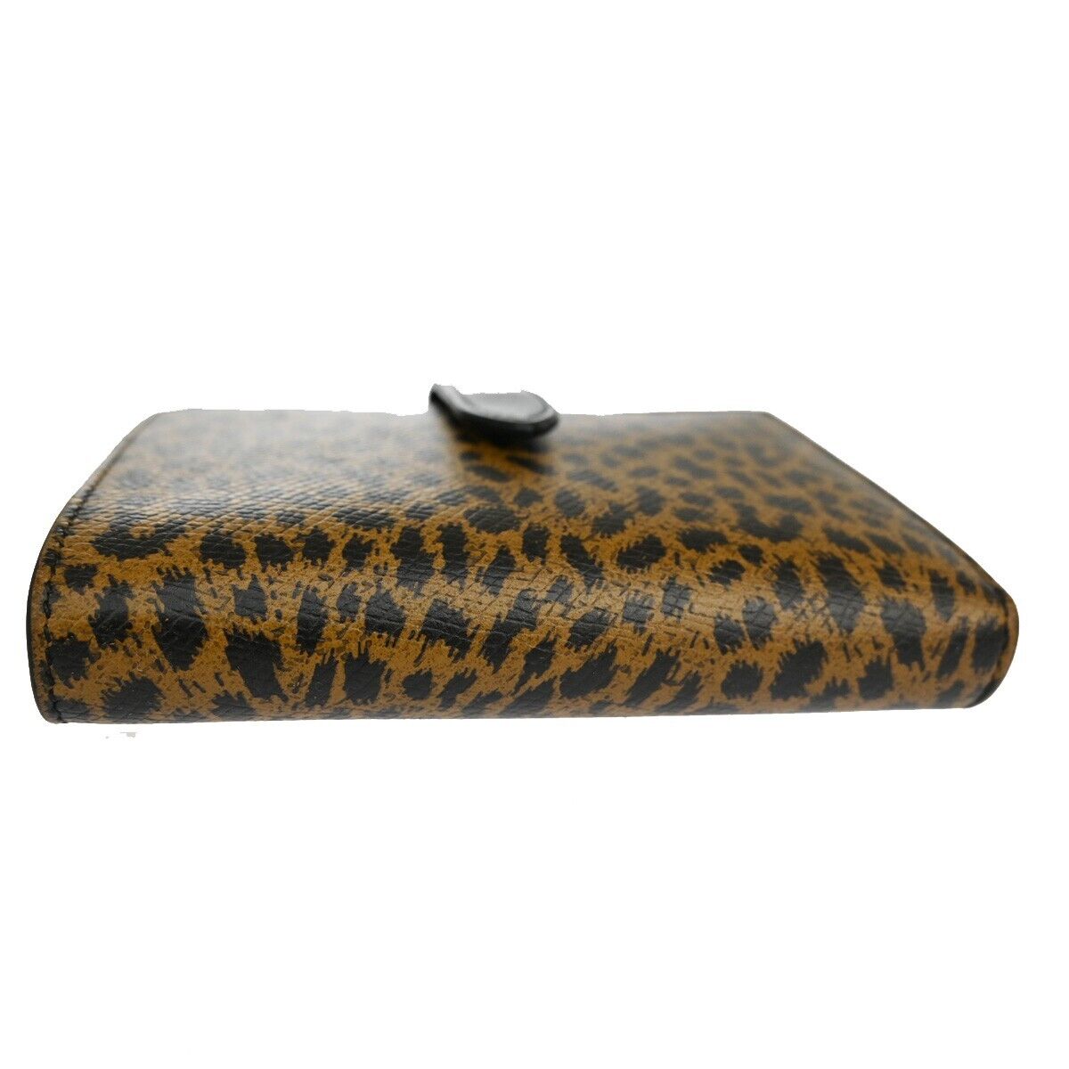 CELINE Logo Leopard Bifold Wallet Purse Leather Brown Black 34RH487