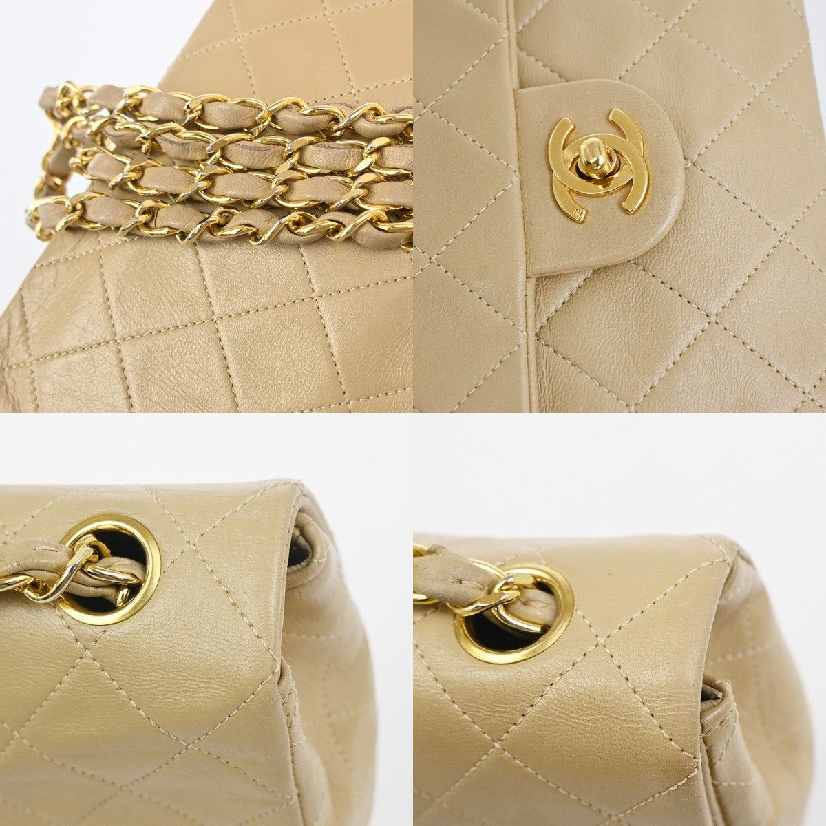 CHANEL CC Logo Mini Matelasse Chain Shoulder Bag Leather Beige GHW VTG 332RL878
