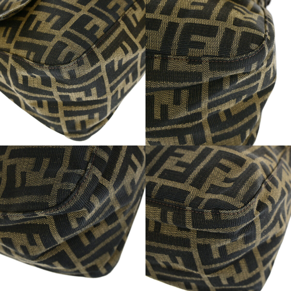 FENDI Logo Mamma Zucca Pattern Shoulder Bag Canvas Leather Brown SHW 96YF583