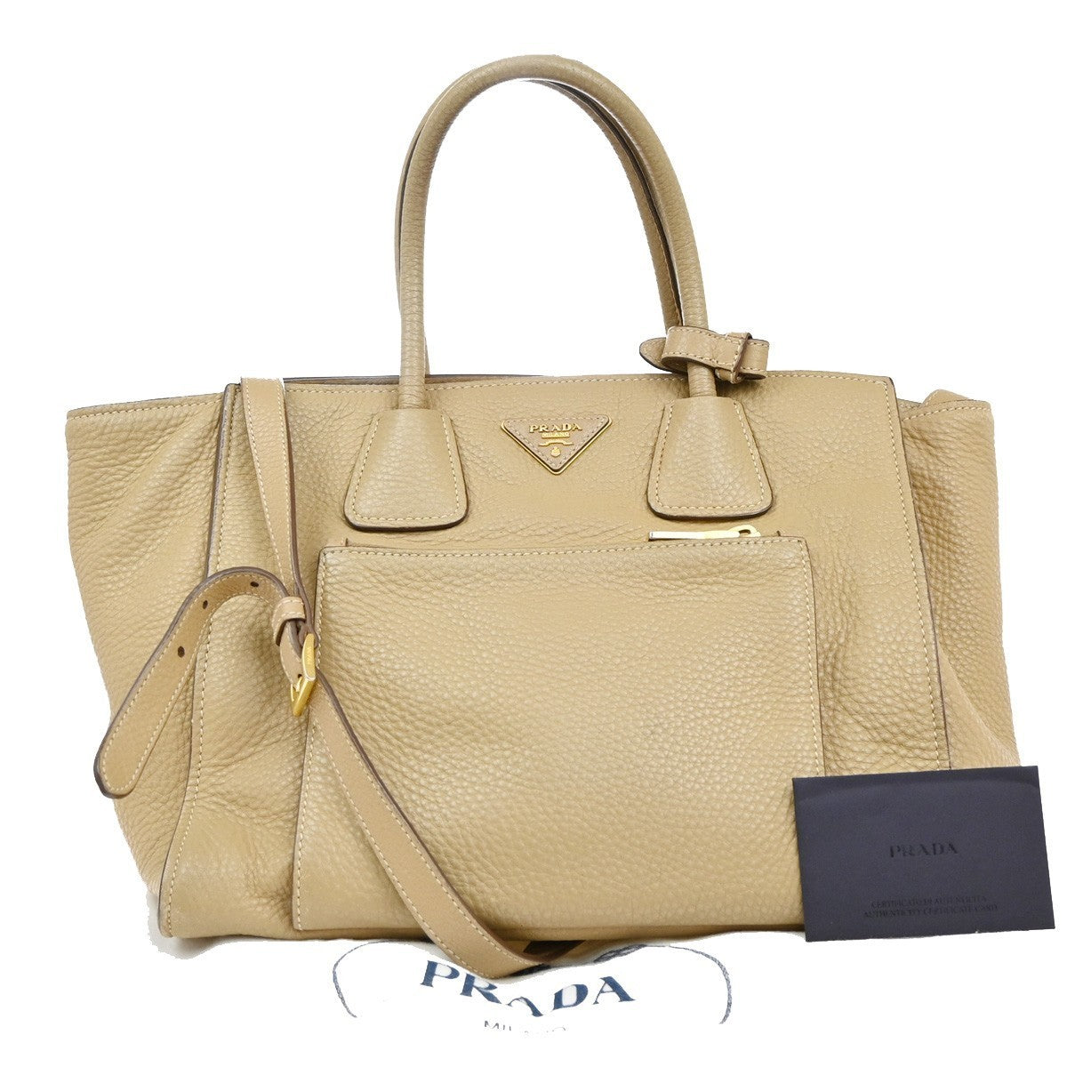 PRADA 2Way Shoulder Hand Tote Bag Vitello Daino Leather Beige GHW Italy 75KP078