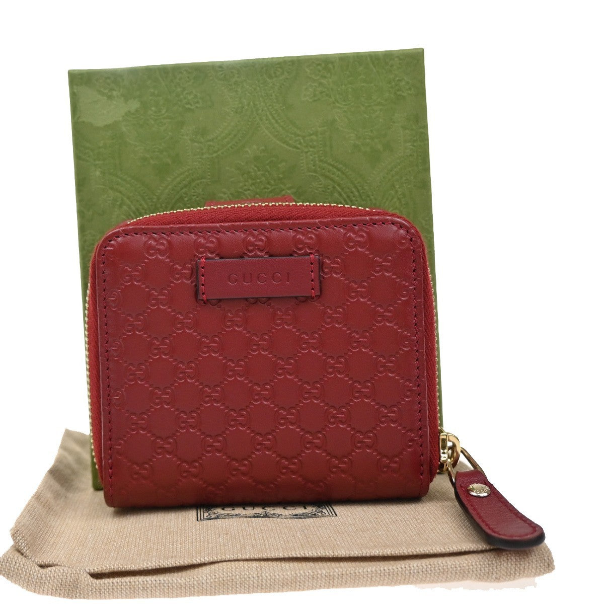 GUCCI Micro Guccissima GG Pattern Bifold Zipper Wallet Leather Red 34KP105