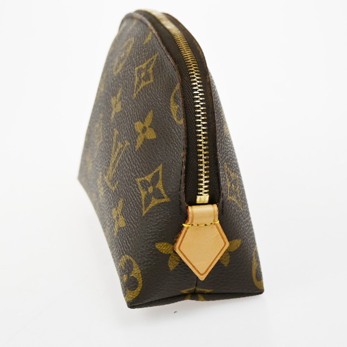LOUIS VUITTON Logo Pochette Cosmetic Pouch Monogram Leather Brown M47515 04SA006