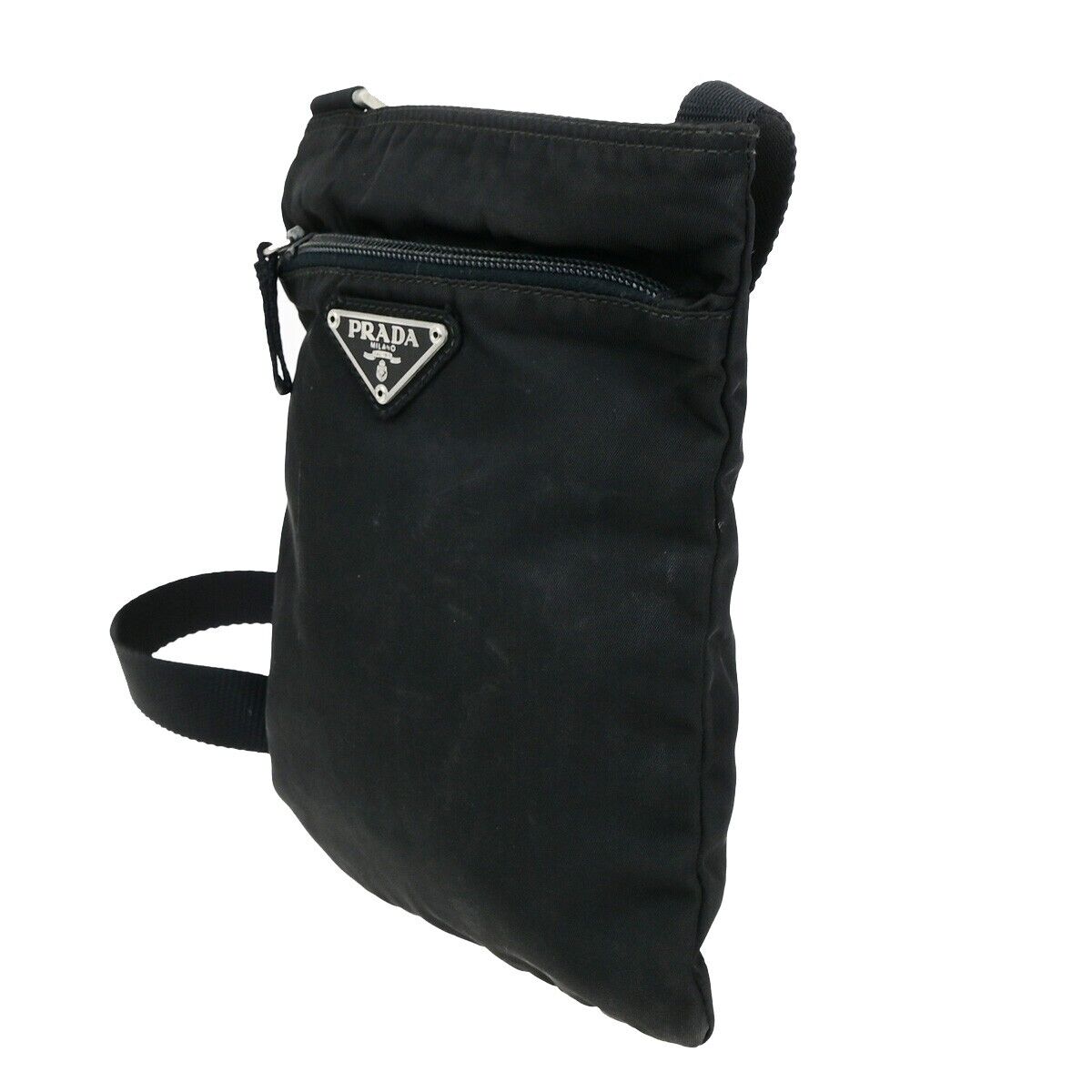 PRADA Logo Tessuto Crossbody Mini Shoulder Bag Nylon Leather Black SHW 68EC895