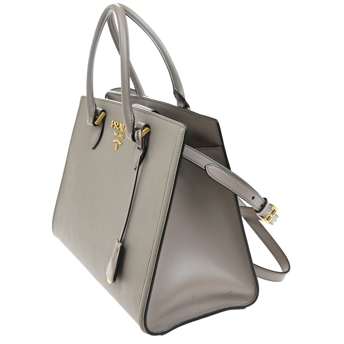 PRADA Logo Saffiano 2Way Shoulder Hand Tote Bag Leather Gray GHW 51RF290