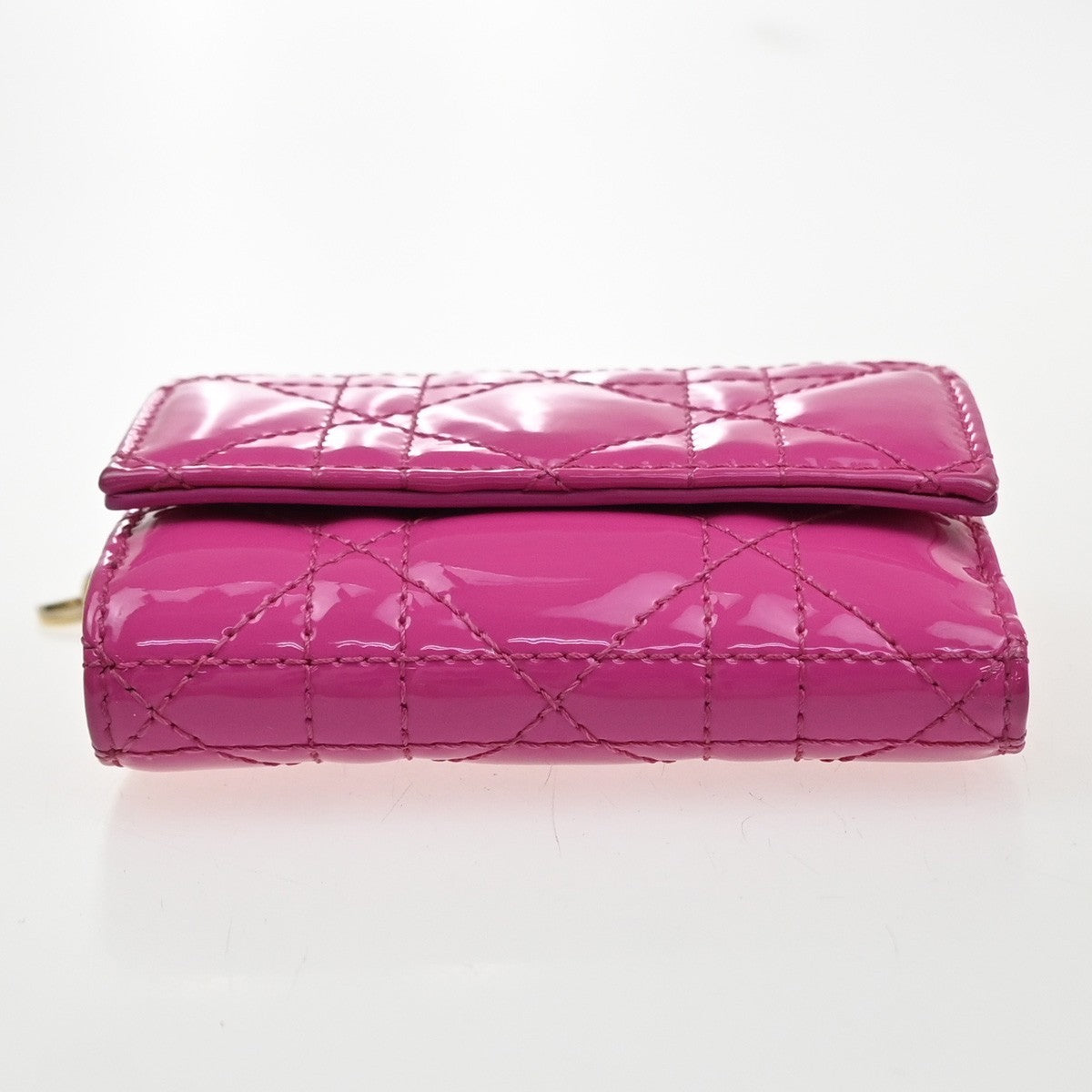 CHRISTIAN DIOR Lotus Cannage Compact Trifold Wallet Patent Leather Pink 30YJ112