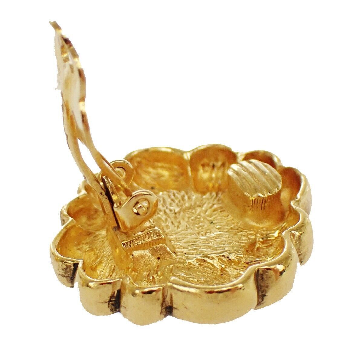 CHANEL Imitation Pearl Button Earrings Clip-On GHW France Vintage 33RH326