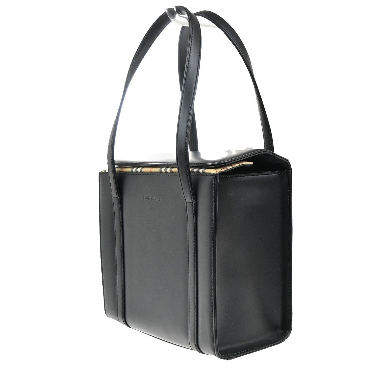 Burbrrys Logo Nova Check Shadow Horse Shoulder Hand Bag Leather Black 30KC505