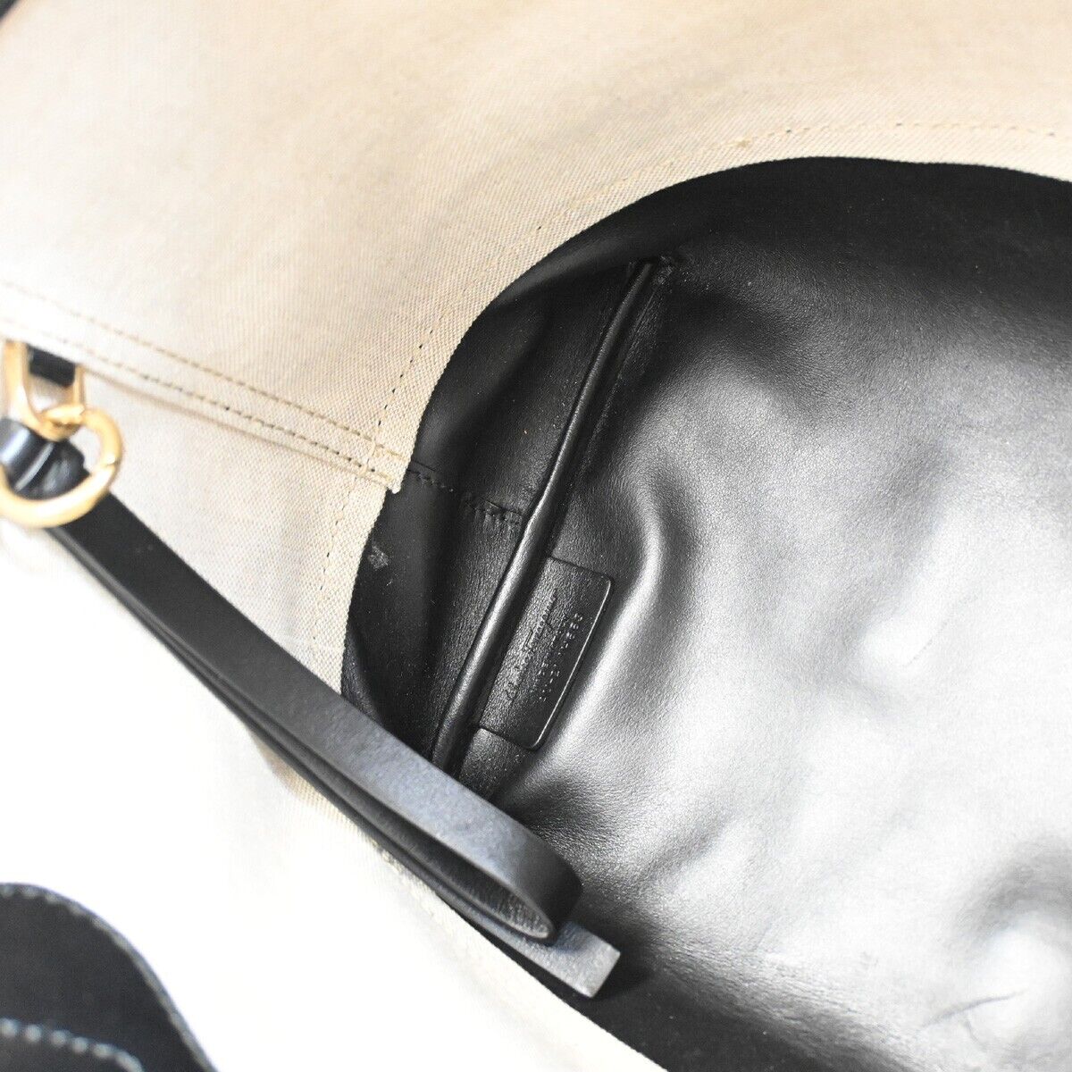 SALVATORE FERRAGAMO Gancini Shoulder Tote Bag Canvas Leather Black Gold 35SH764