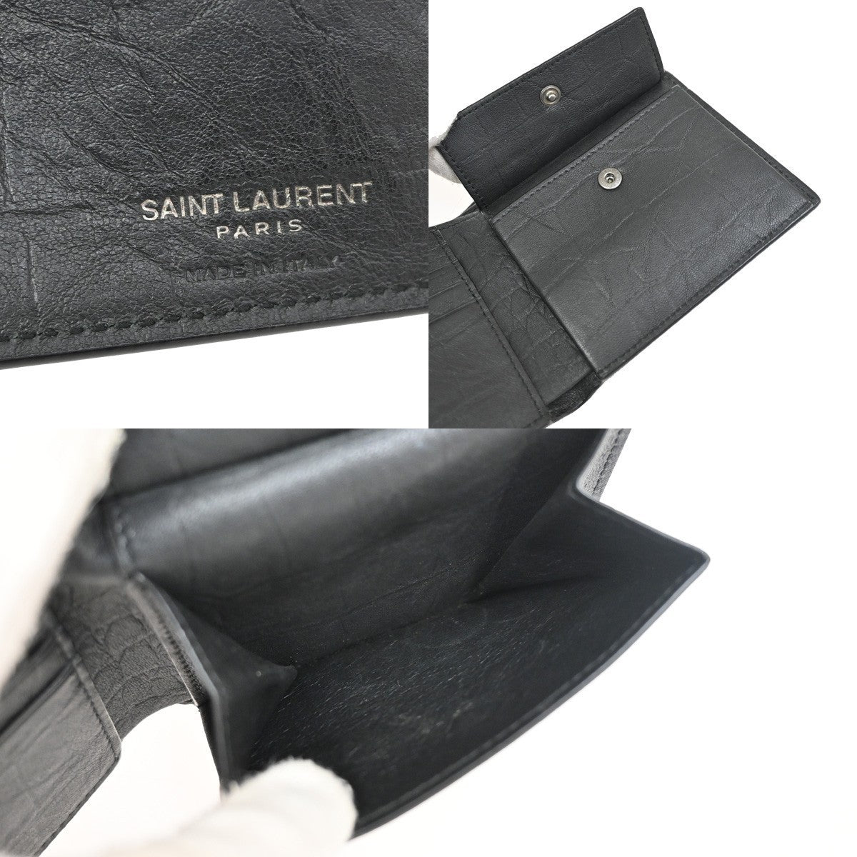 SAINT LAURENT YSL Logo Bifold Compact Wallet Embossing Leather BK Italy 84RL530