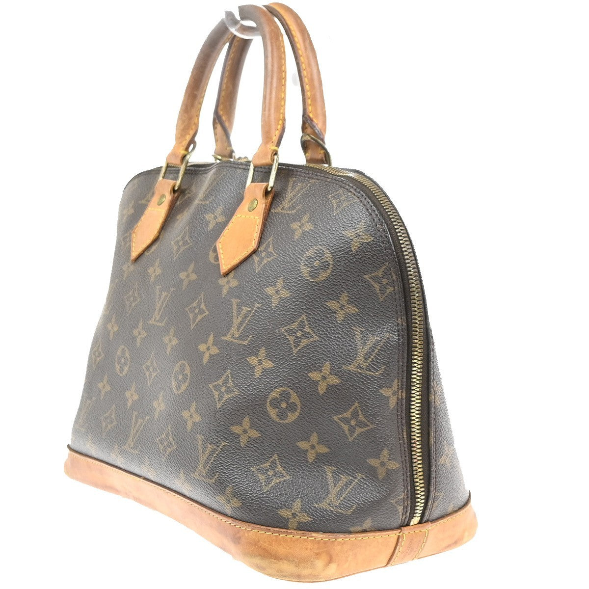 LOUIS VUITTON LV Logo Alma Hand Bag Monogram Leather Brown France M51130 30MA452