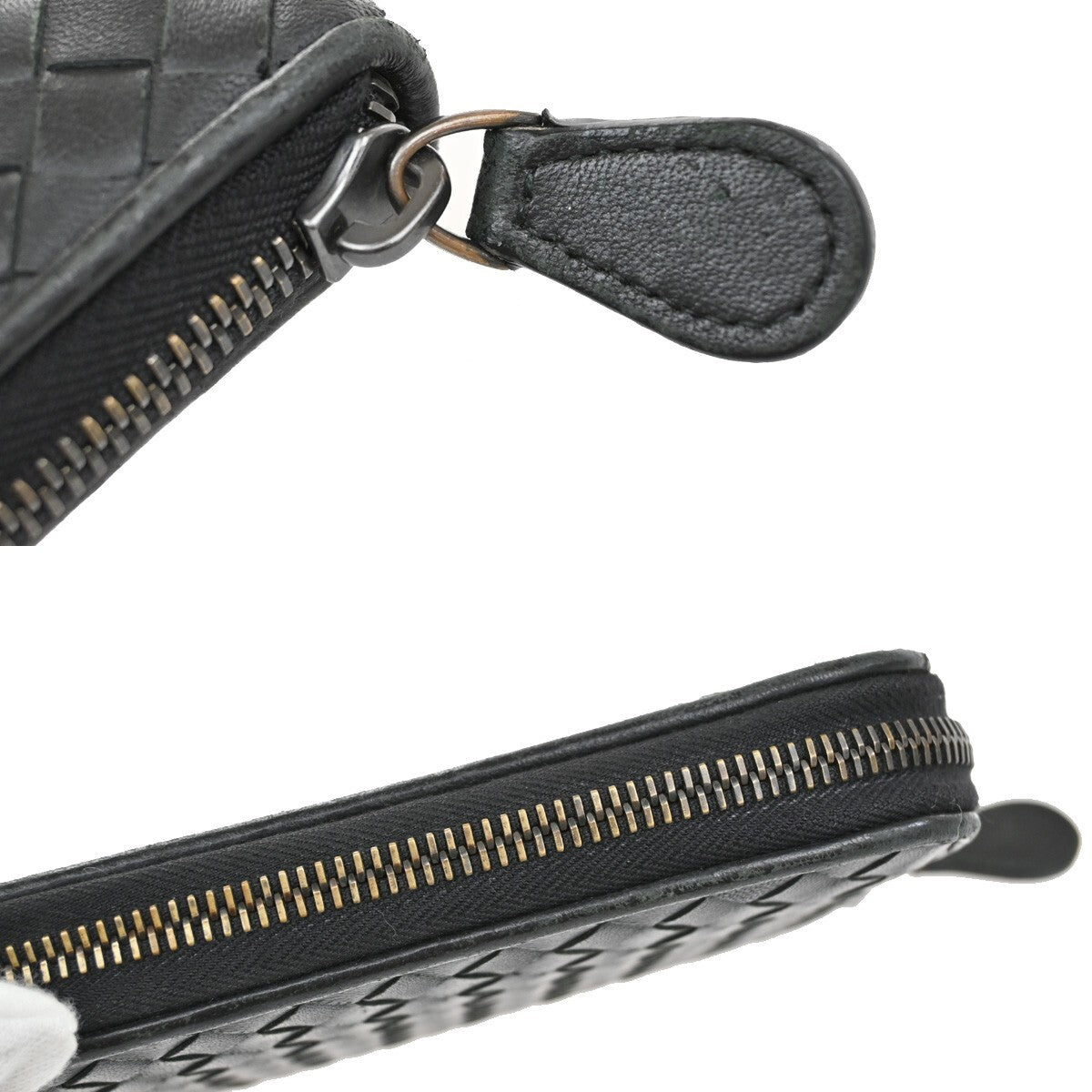 BOTTEGA VENETA Intrecciato Zipper Around Long Wallet Leather Black Italy 65EE296