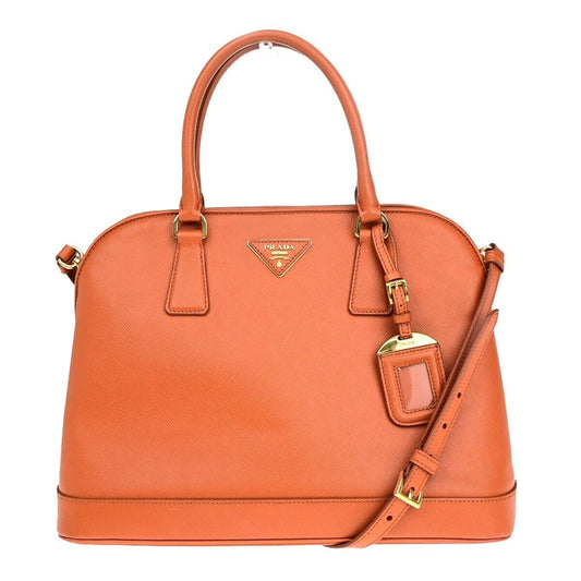 PRADA MILANO 2Way Shoulder Hand Bag Saffiano Leather Orange Gold Italy 99EB493