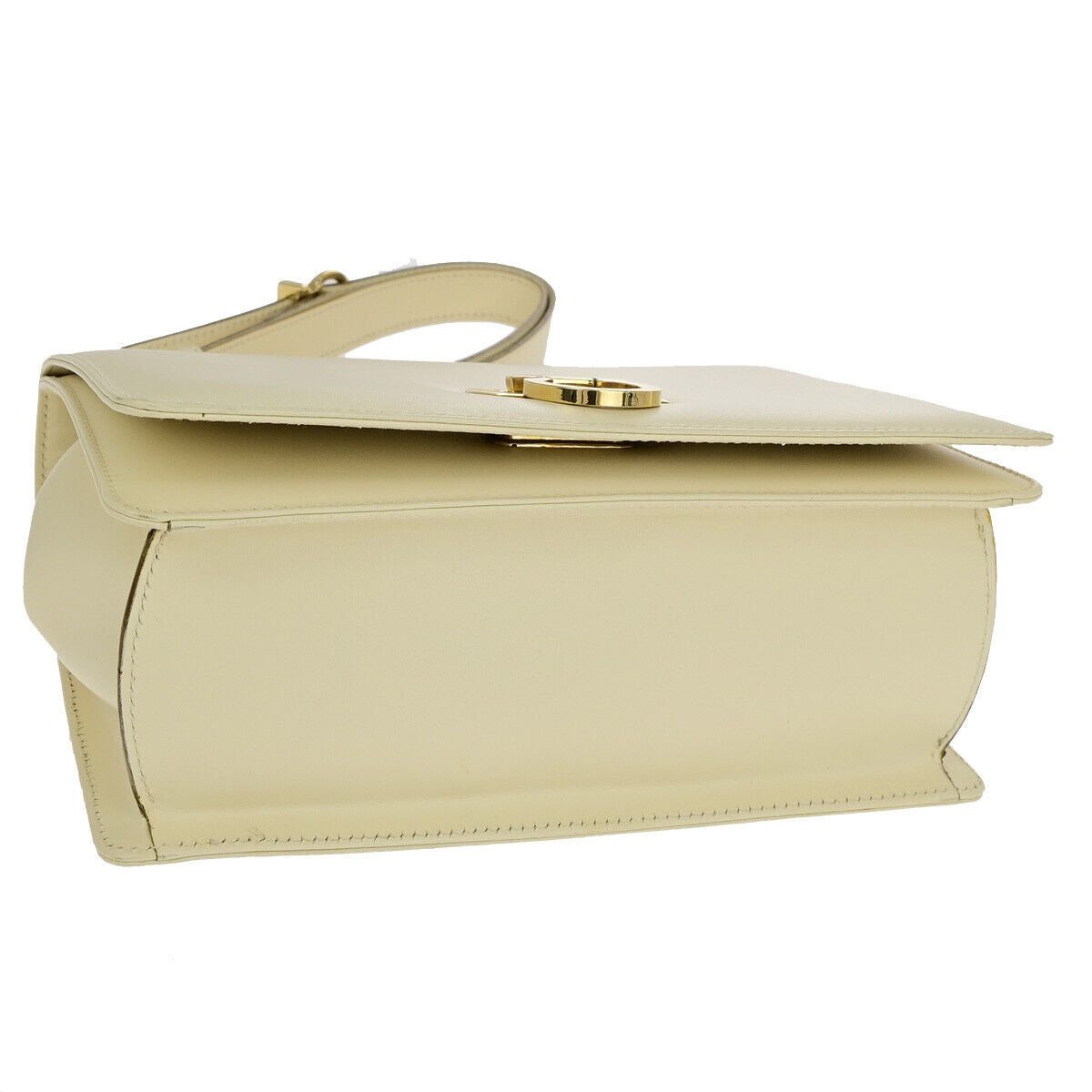 SALVATORE FERRAGAMO Logo Gancini Shoulder Bag Leather Ivory Gold 30SJ116