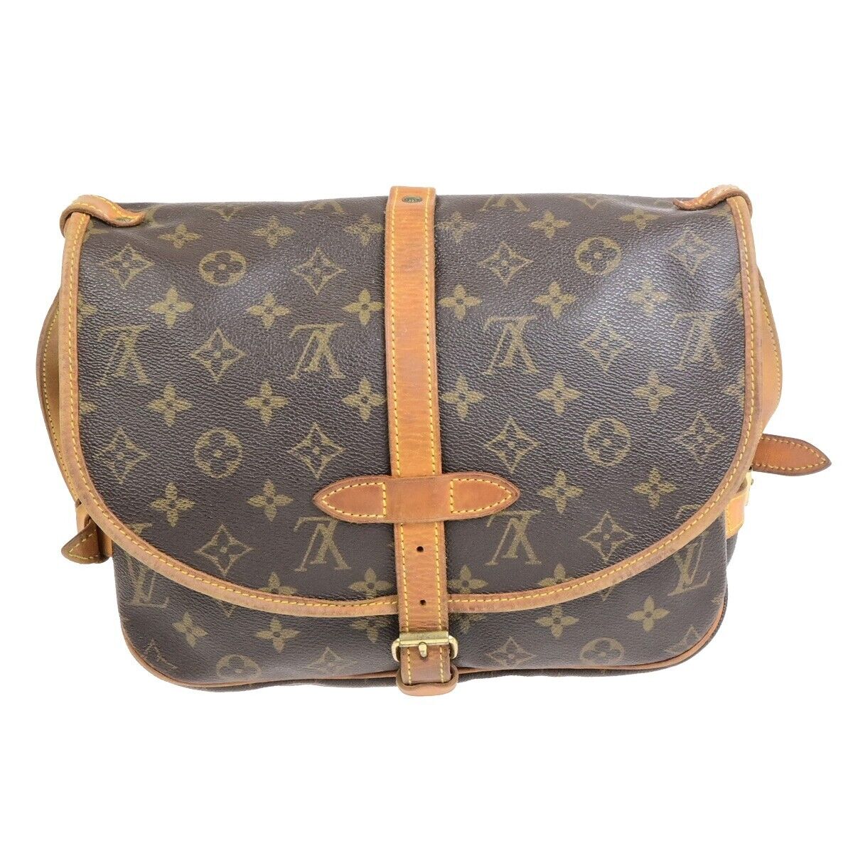 LOUIS VUITTON Logo Saumur MM Shoulder Bag Monogram Leather Brown M40710 83FB519