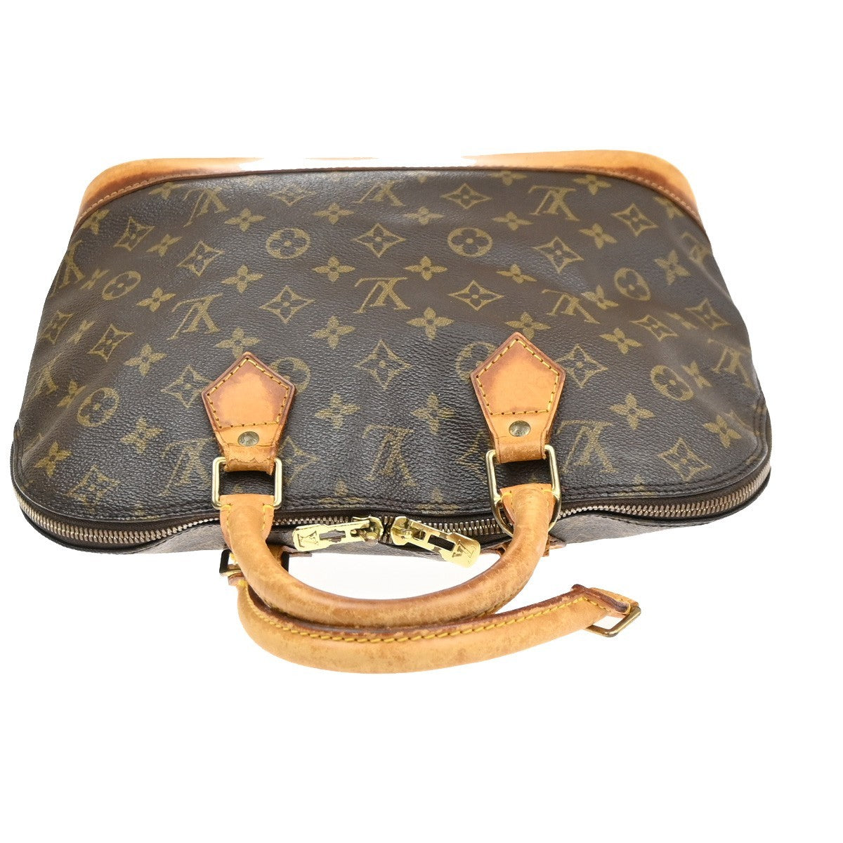 LOUIS VUITTON LV Logo Alma Hand Bag Monogram Leather Brown France M51130 02MA641