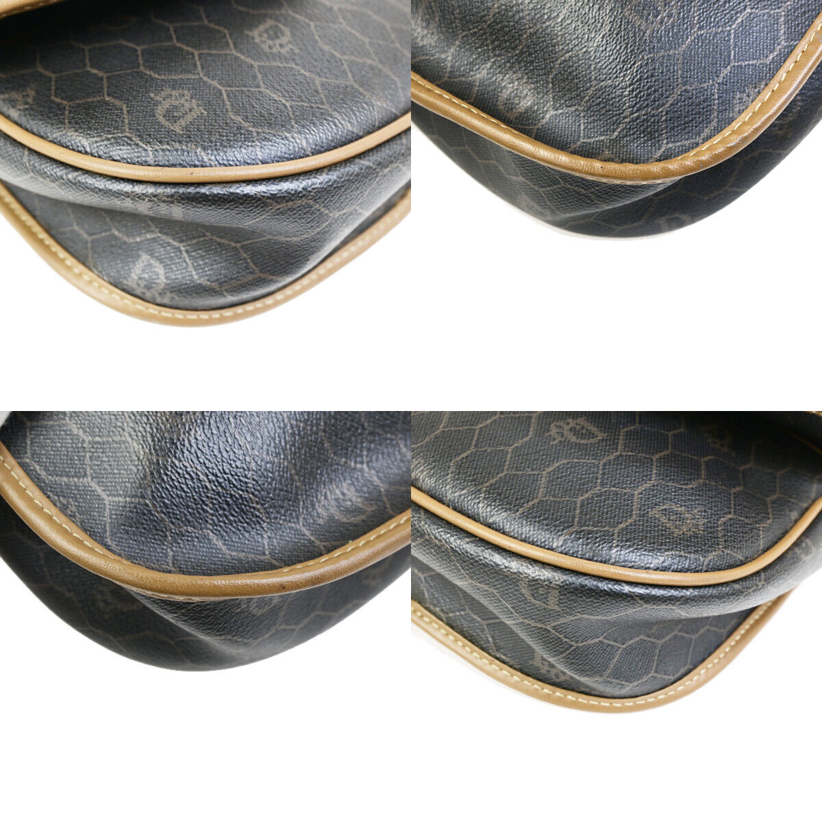 CHRISTIAN DIOR Logo Honeycomb Mini Shoulder Bag PVC Leather Brown GHW 61YG492