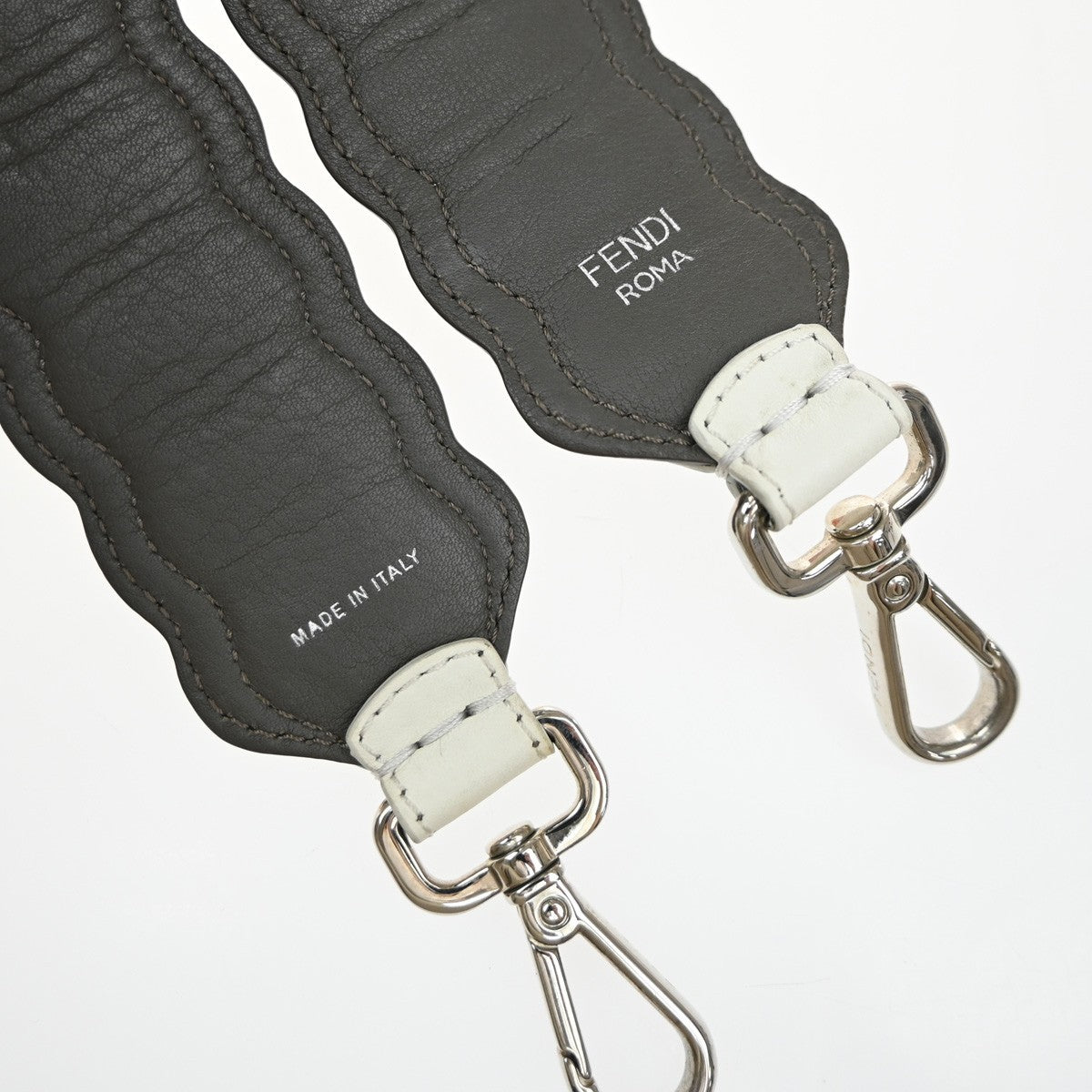 FENDI Logo Studs Bag Shoulder Strap Leather Plastic White Brown 68KP349