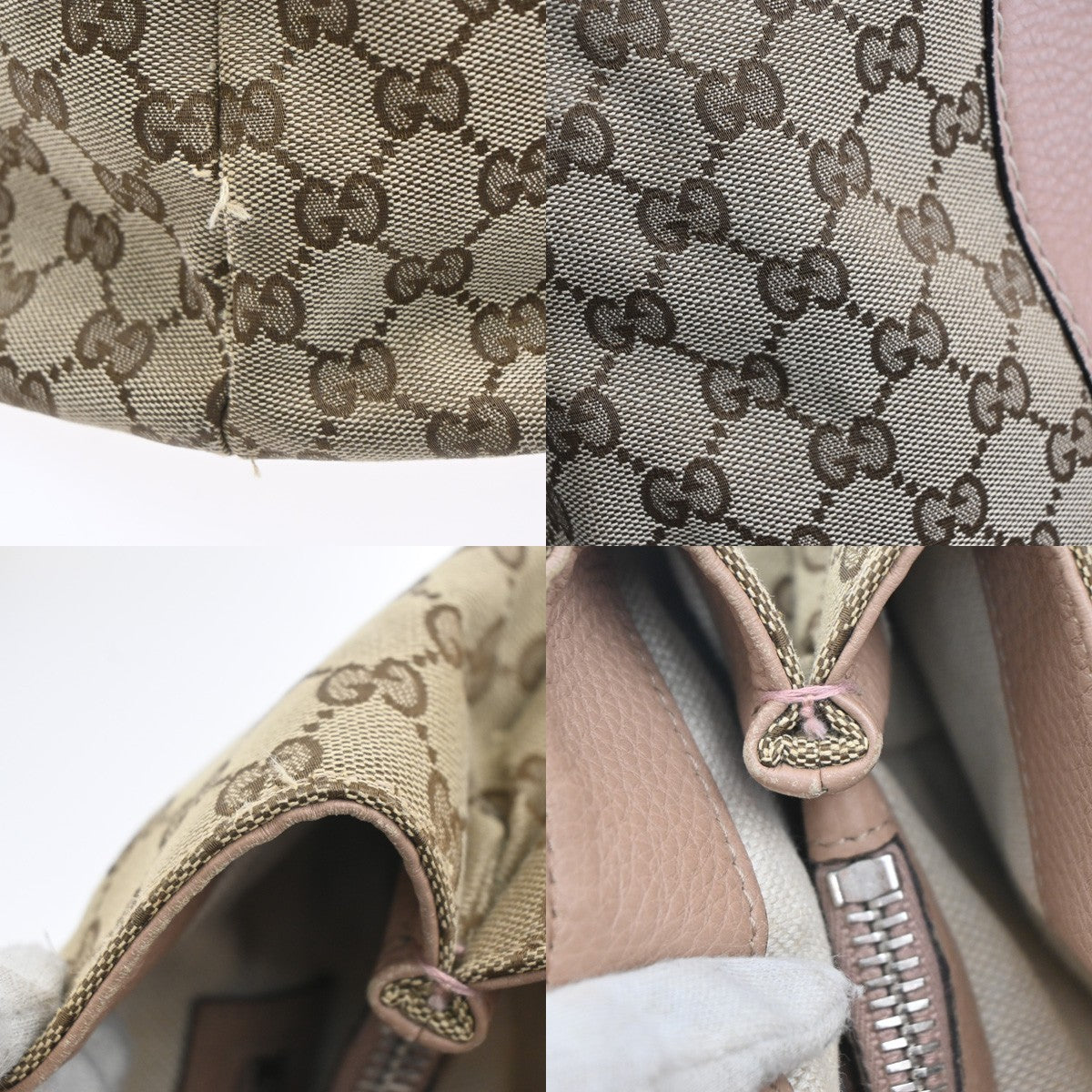 GUCCI Logo Bamboo GG Shoulder Hand Bag Canvas Leather Beige Pink Italy 32MA171