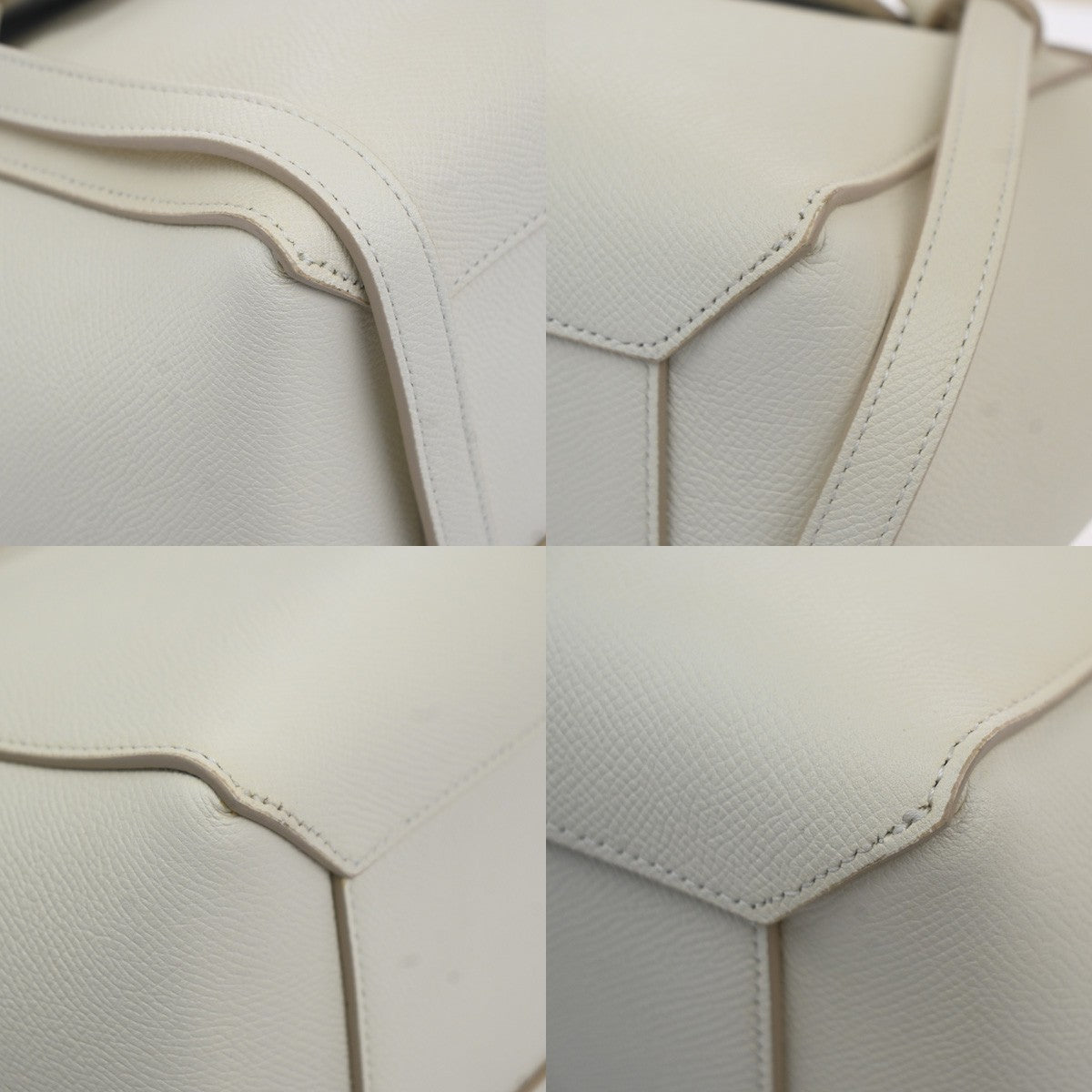 CELINE Logo Belt 2way Shoulder Hand Bag Leather White GHW Italy 29RL885